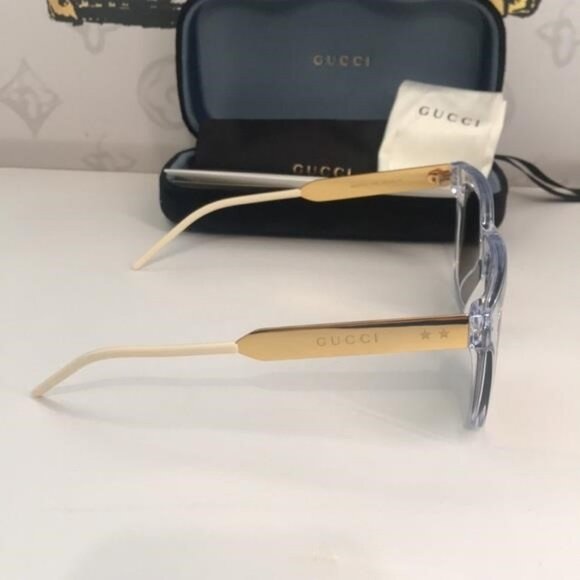 New Authentic Gucci GG0976S 004 Crystal Gold Mirror Oversized Sunglasses - Picture 9 of 11